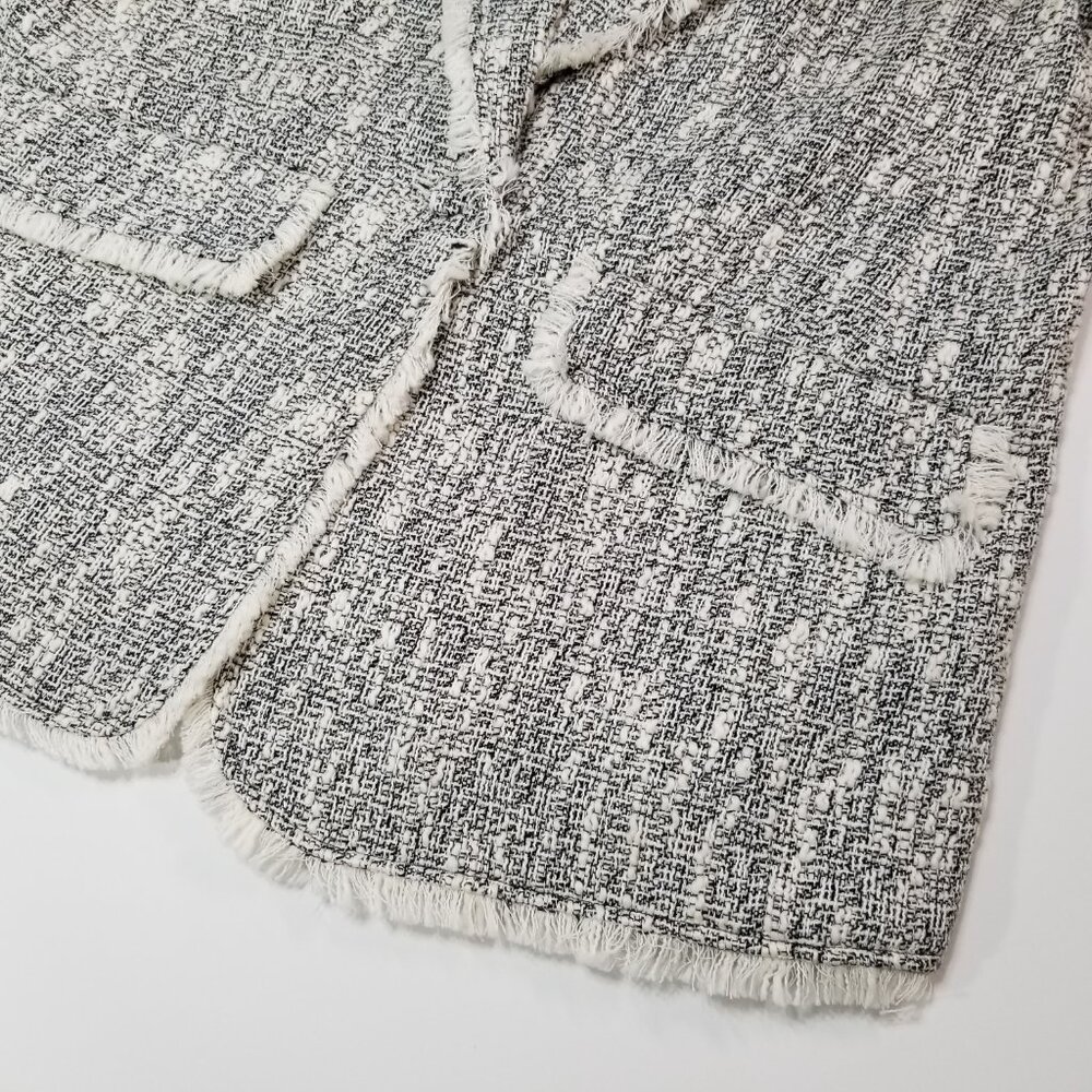 NWT Cinq à Sept Erin Fringed Boucle Tweed Blazer Jacket Black/Ivory Size 8 $425 - Picture 15 of 17